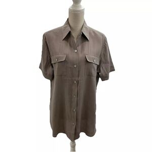 NWT Chico’s 2 Silky Rayon Rocky Mountain Button Shirt Women’s Large Short Sleeve